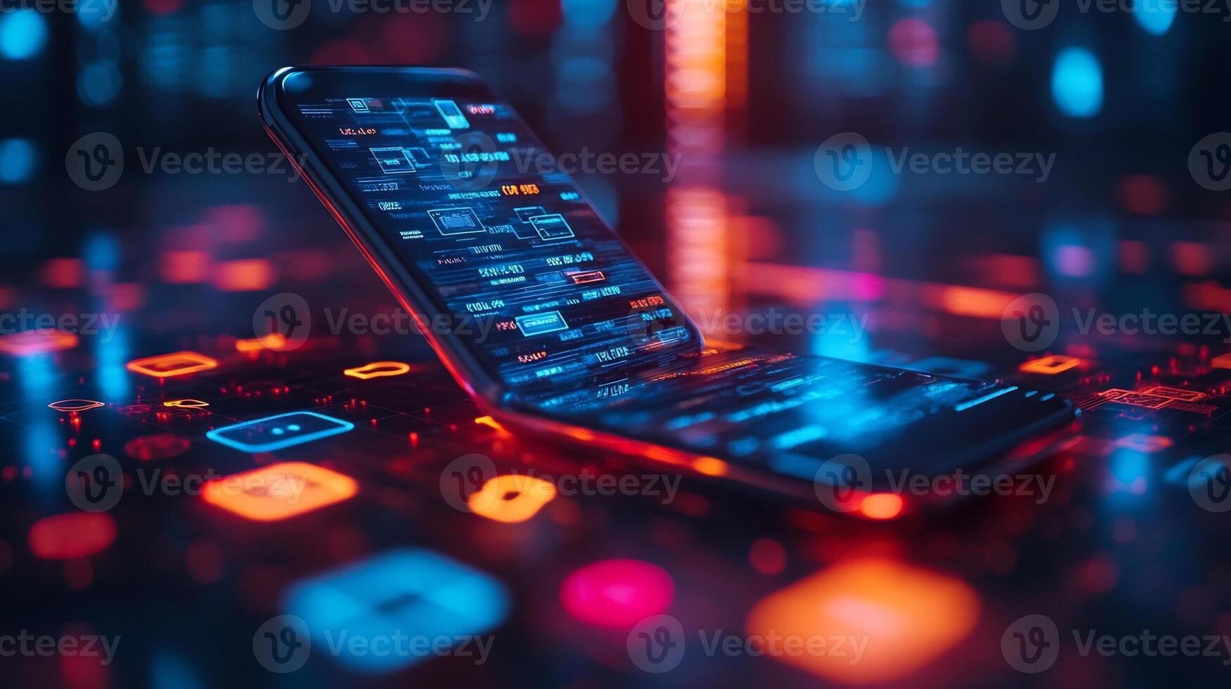 Smartphone displaying sleek digital wallet with glowing currency icons and techdriven online payment symbols Futuristic financial technology and vibrant digital economy photo