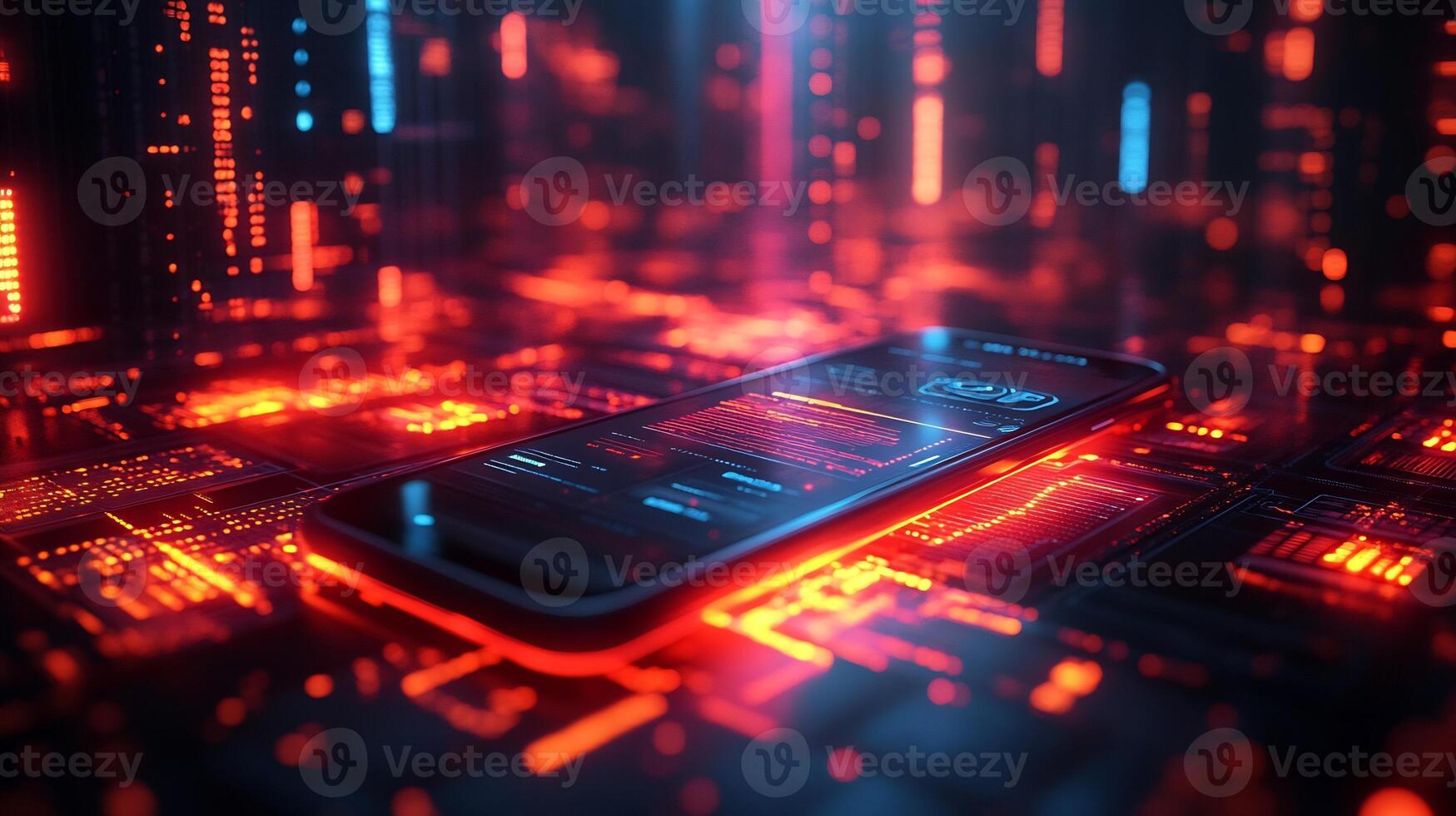 Smartphone glowing digital wallet interface surrounded by techinspired financial symbols and dynamic payment icons Futuristic banking technology and vibrant ebusiness economy photo