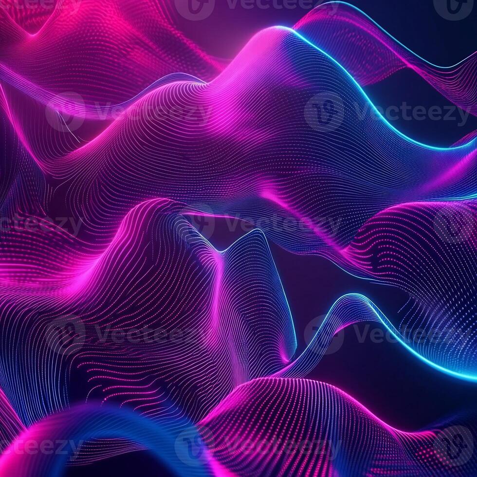 Vibrant neon background threedimensional lines and flowing wave motion glowing pink and blue light geometric shapes and digital techinspired design photo