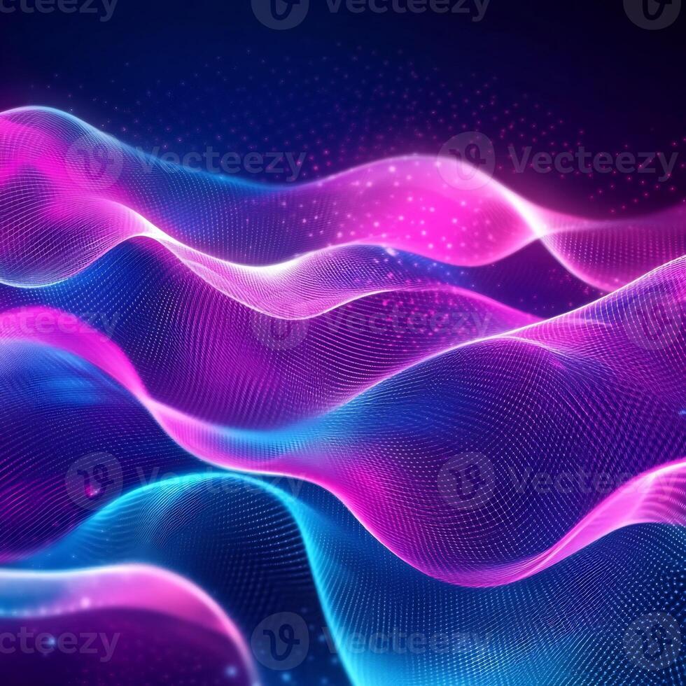 Vibrant neon background threedimensional lines and flowing wave motion glowing pink and blue light geometric shapes and digital techinspired design photo