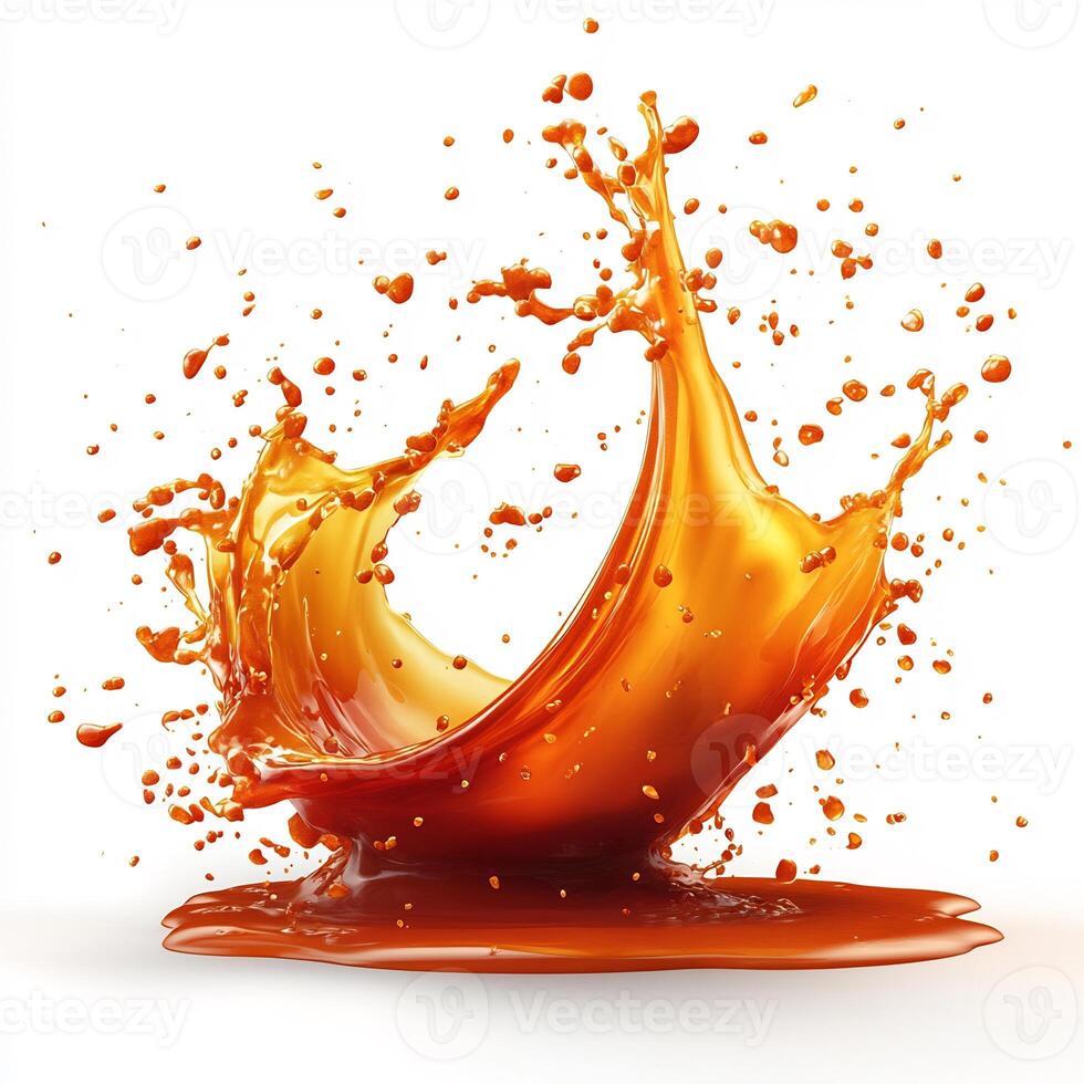 Bold splash of spicy jalapeo sauce creating a dynamic texture on a white background photo