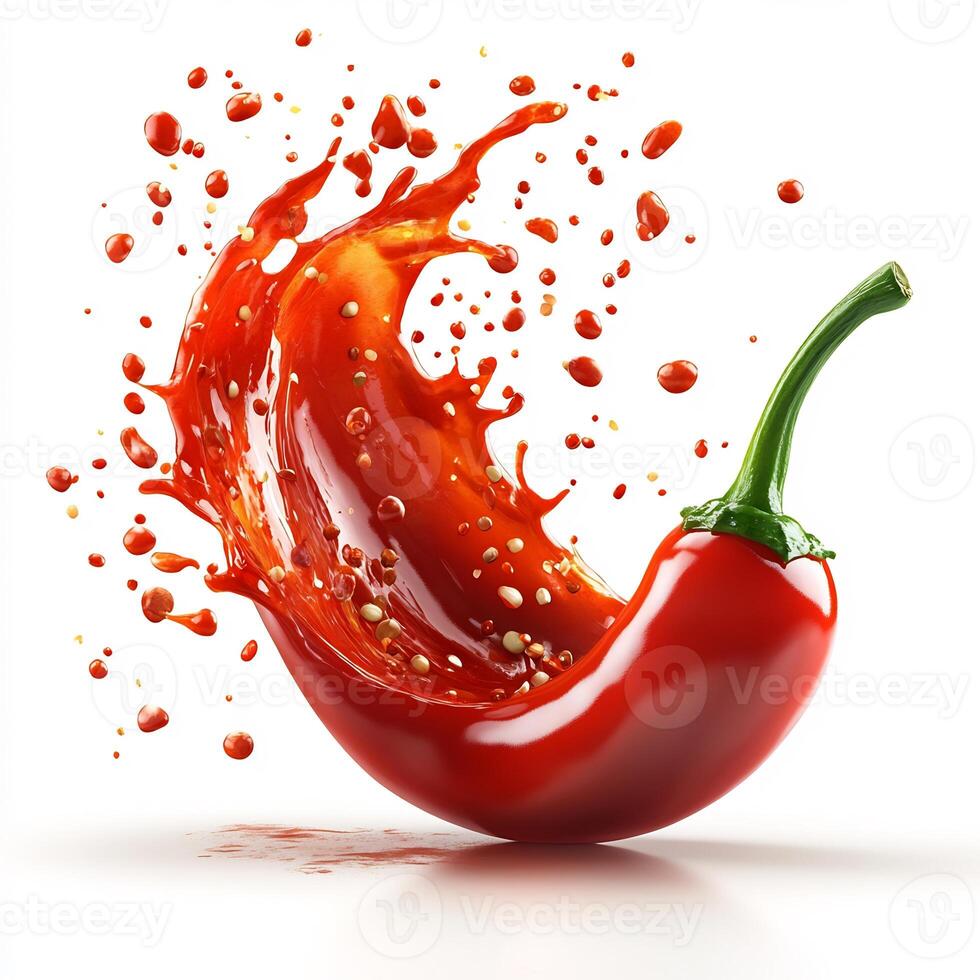 Bold splash of spicy jalapeo sauce creating a dynamic texture on a white background photo