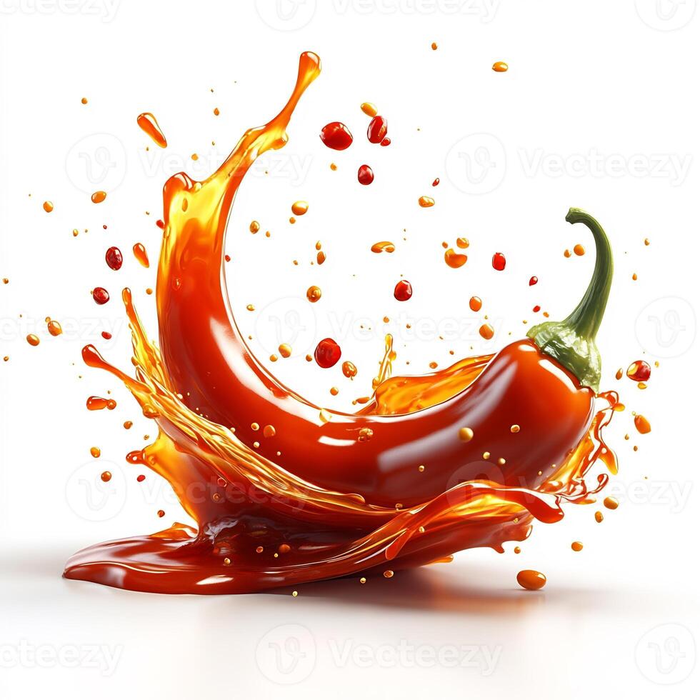 Bold splash of spicy jalapeo sauce creating a dynamic texture on a white background photo