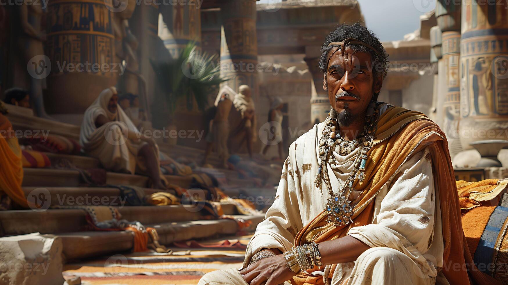 Amenhotep IV Akhenaten Create authentic casual image portraying Amenhotep IV later known Akhenaten scene capturing his reign during Eighteenth Dynasty perhaps engaging artistic pursuit or enjoying photo