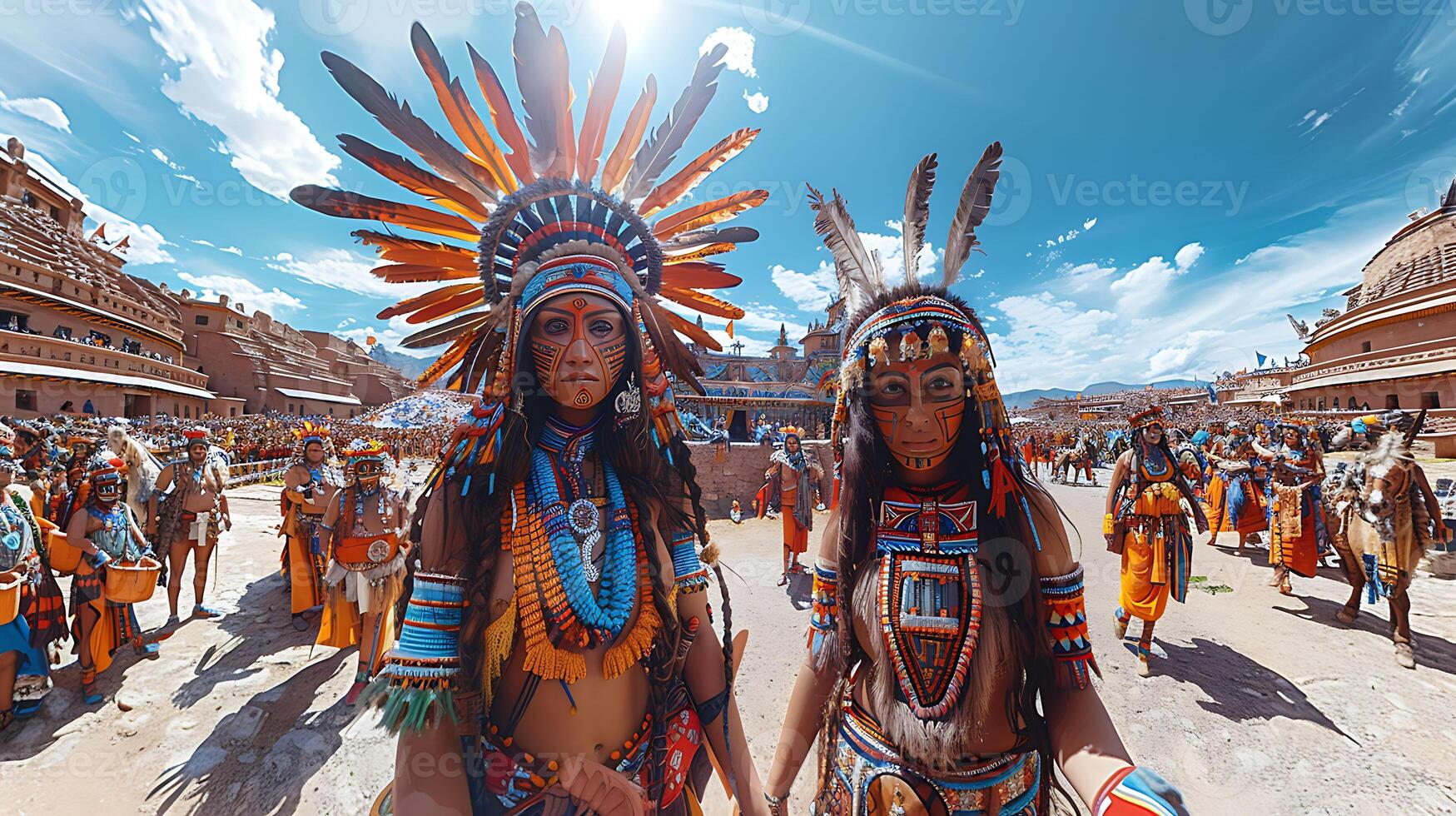 Capture immersive experience of Inti Raymi ceremony immersive 360degree photography allowing viewers virtually step into the ancient ritual space and witness the reverence of the sun god's worshippers photo