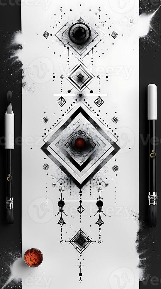 Minimalist mehendi design with geometric shapes on white paper for easy printing photo