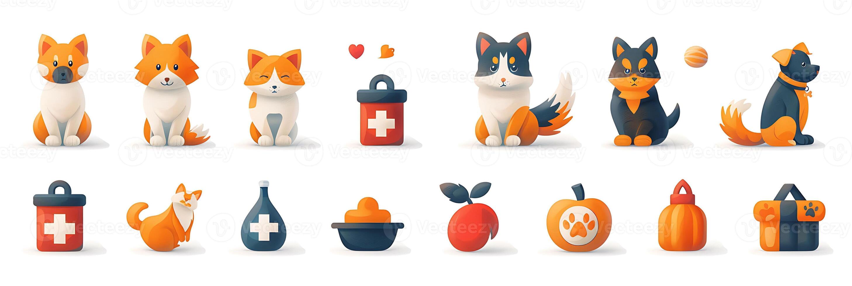 Set of icon pet care industry including symbol pet pet supply grooming service veterinary care icon should convey warmth care companionship suitable use petrelated website mobile apps promotional photo