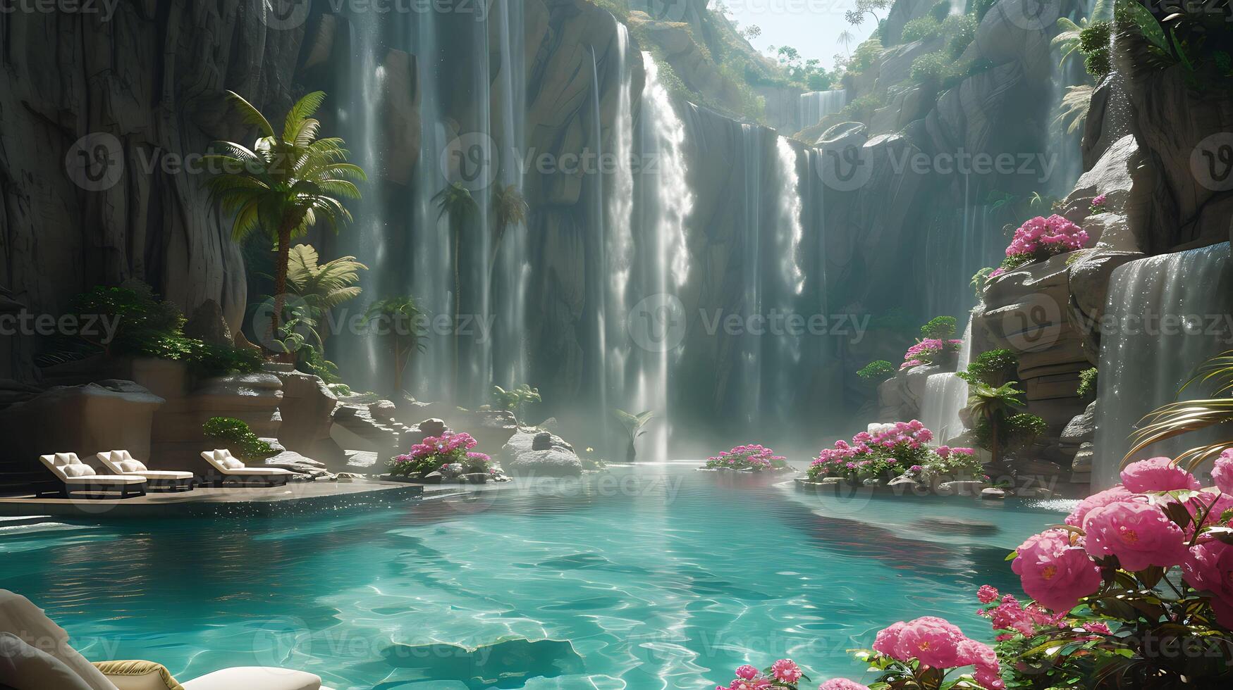 Image of giant peacefully tending lush garden oasis hidden within towering canyon their gentle movement expression conveying sense of harmony nature Pay attention intricate detail of towering plant photo