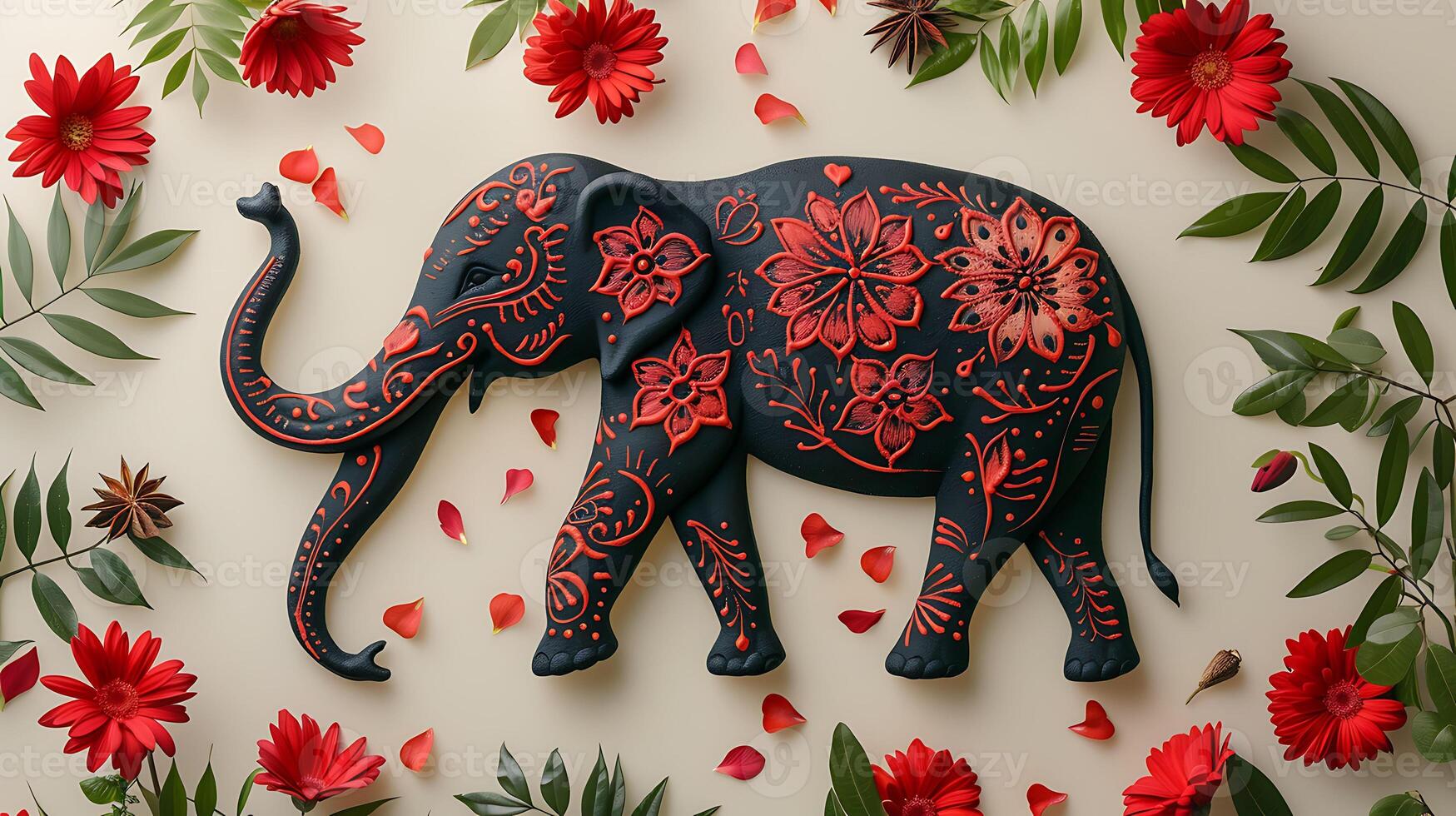 Mehendi design with cute animal and floral patterns displayed on white paper for easy printing photo