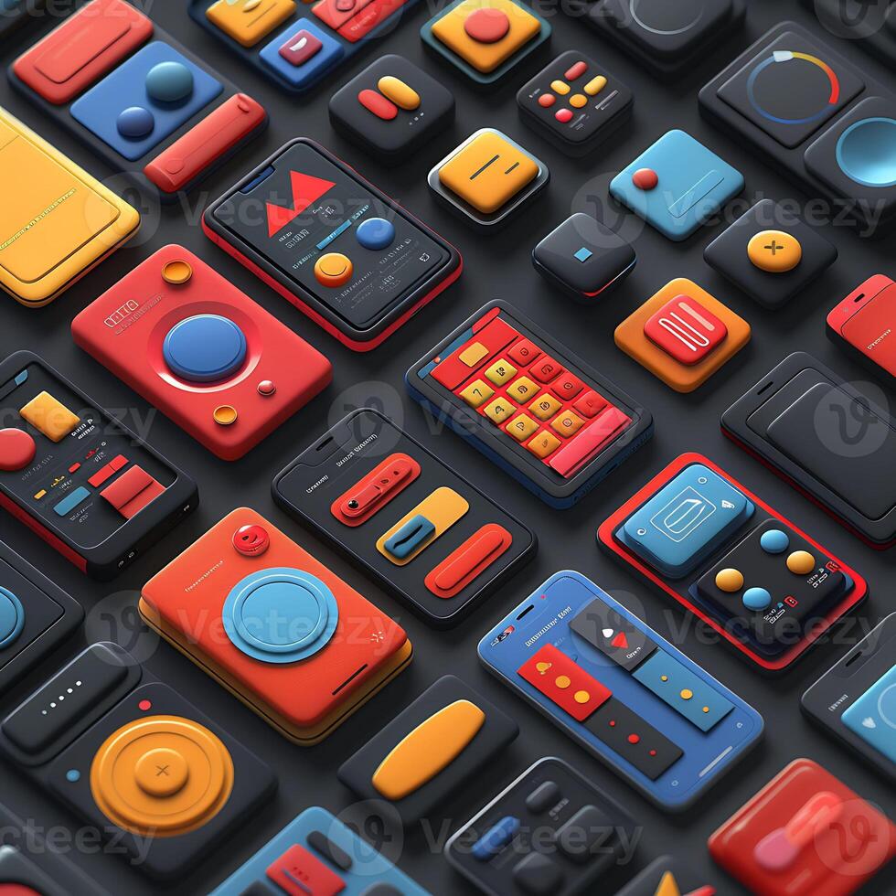 Ui kit for mobile app design featuring vibrant buttons streamlined forms and intuitive navigation bars Design the components to be easily adaptable for various screen sizes and resolutions photo