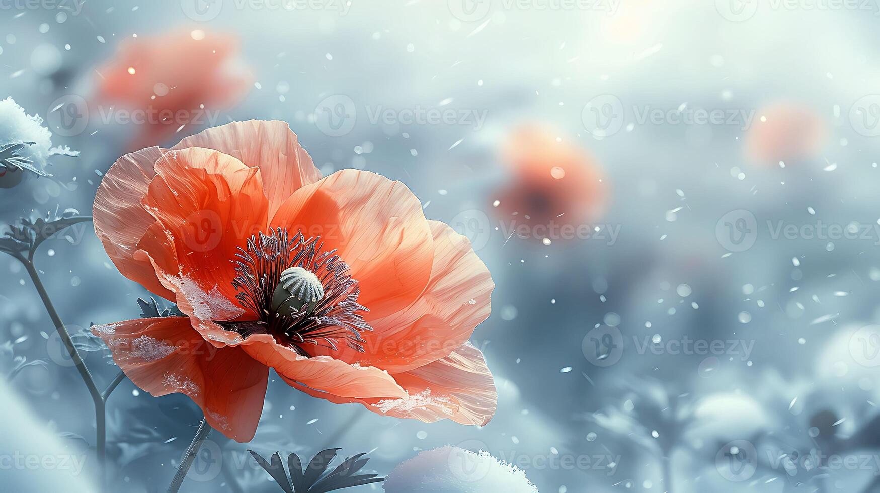 Image of a captivating orange poppy flower its vibrant hue popping against a background of snowy white photo