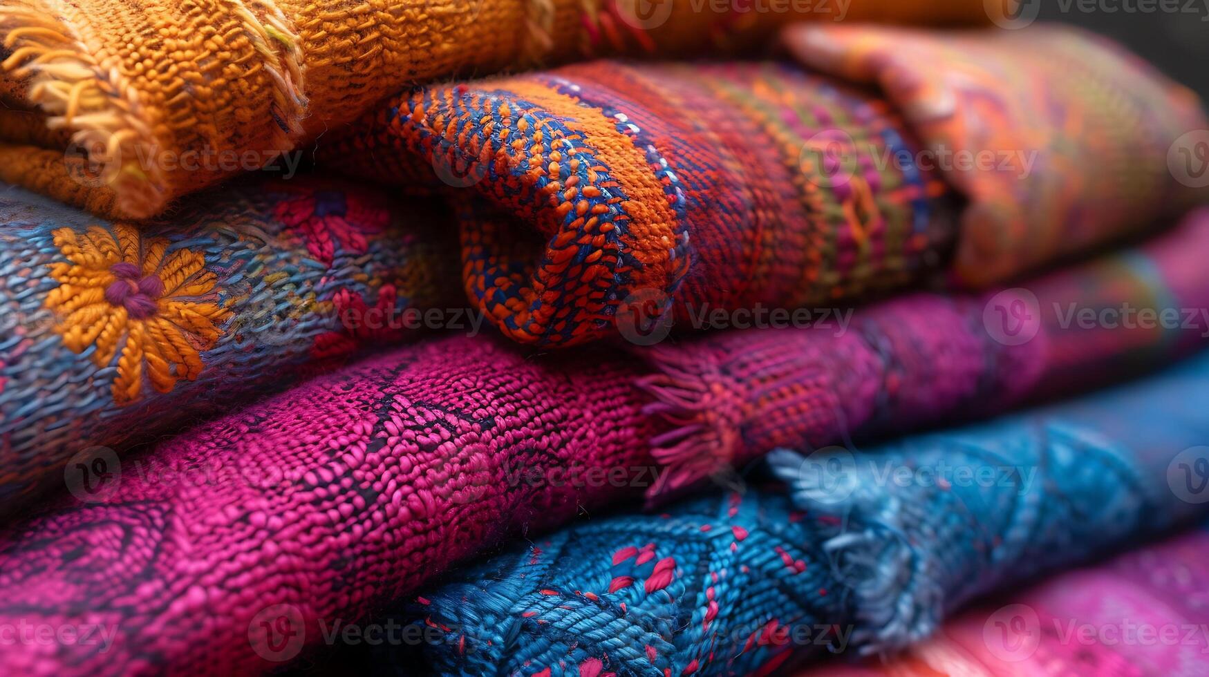Image showcasing the vibrant colors and intricate textures of Inca textiles with macro photography highlighting the craftsmanship and cultural significance of each fabric photo