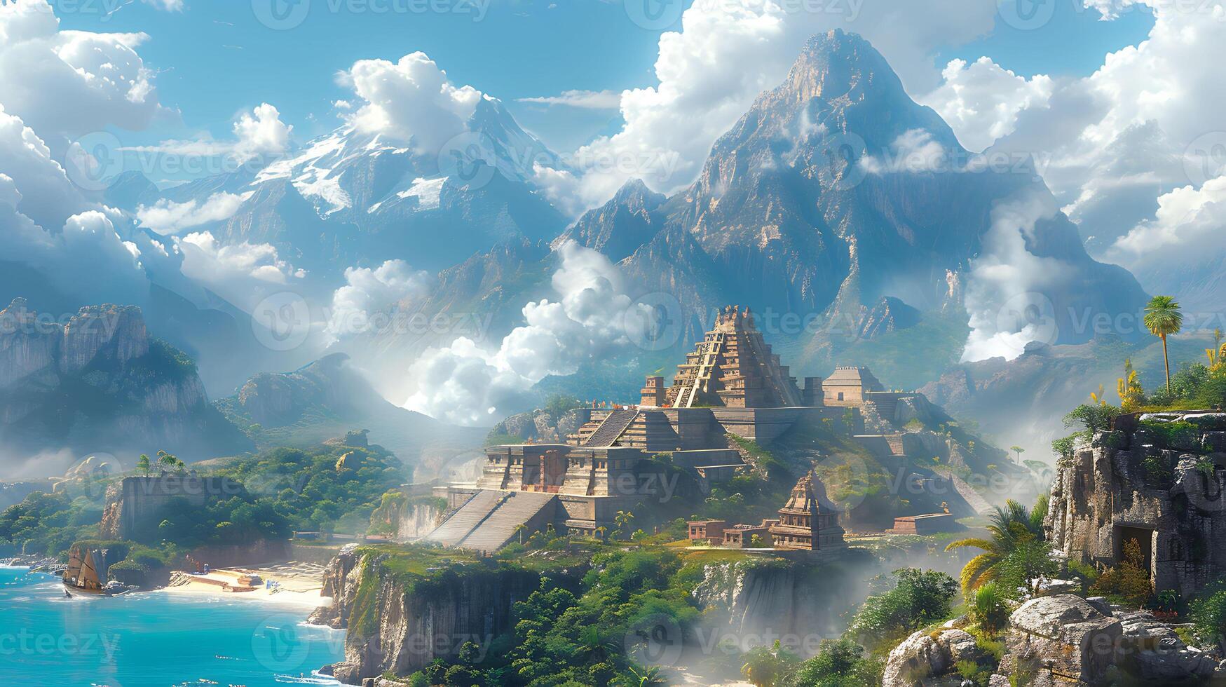 Lifelike photograph portraying aweinspiring sight of ancient Inca civilization through lens of contemporary camera Capture majestic peak of Machu Picchu grandeur of Sacsayhuamn intricate carving of photo