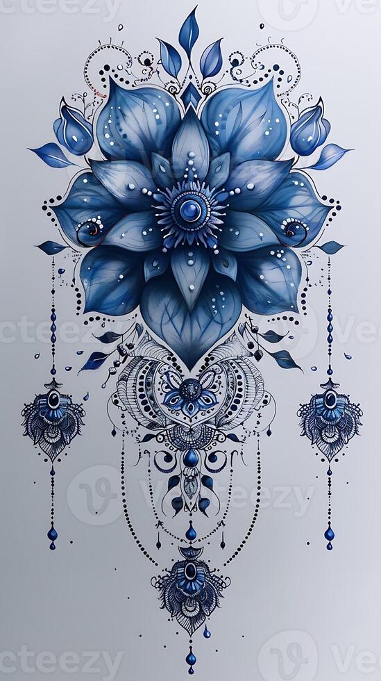 Elaborate mehendi pattern featuring mandala elements intricate lace details ideal bridal henna design should be centered on a white background allowing for a transparent background in the final print photo