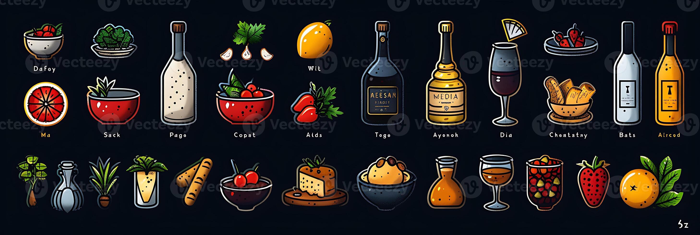 Icon pack food beverage industry encompassing symbol ingredient cooking utensil culinary technique dining experience icon should evoke sense of appetite appeal culinary creativity suitable use recipe photo