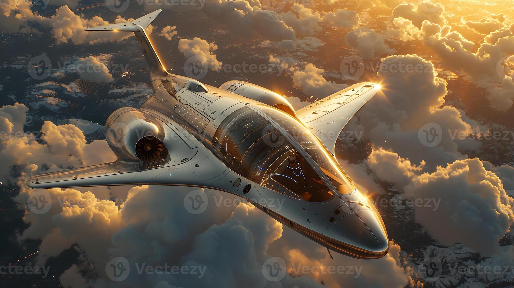 Envision airplane of future transcending sky silent emissionfree antigravity propulsion system interior redefines luxury comfort customizable virtual environment while exterior double solar panel photo