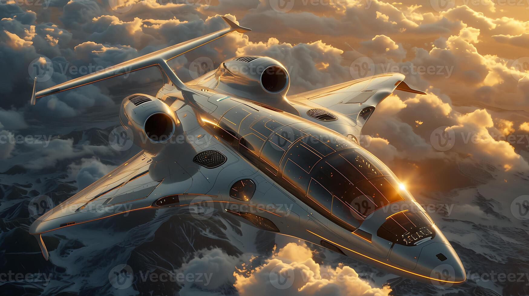 Envision airplane of future transcending sky silent emissionfree antigravity propulsion system interior redefines luxury comfort customizable virtual environment while exterior double solar panel photo
