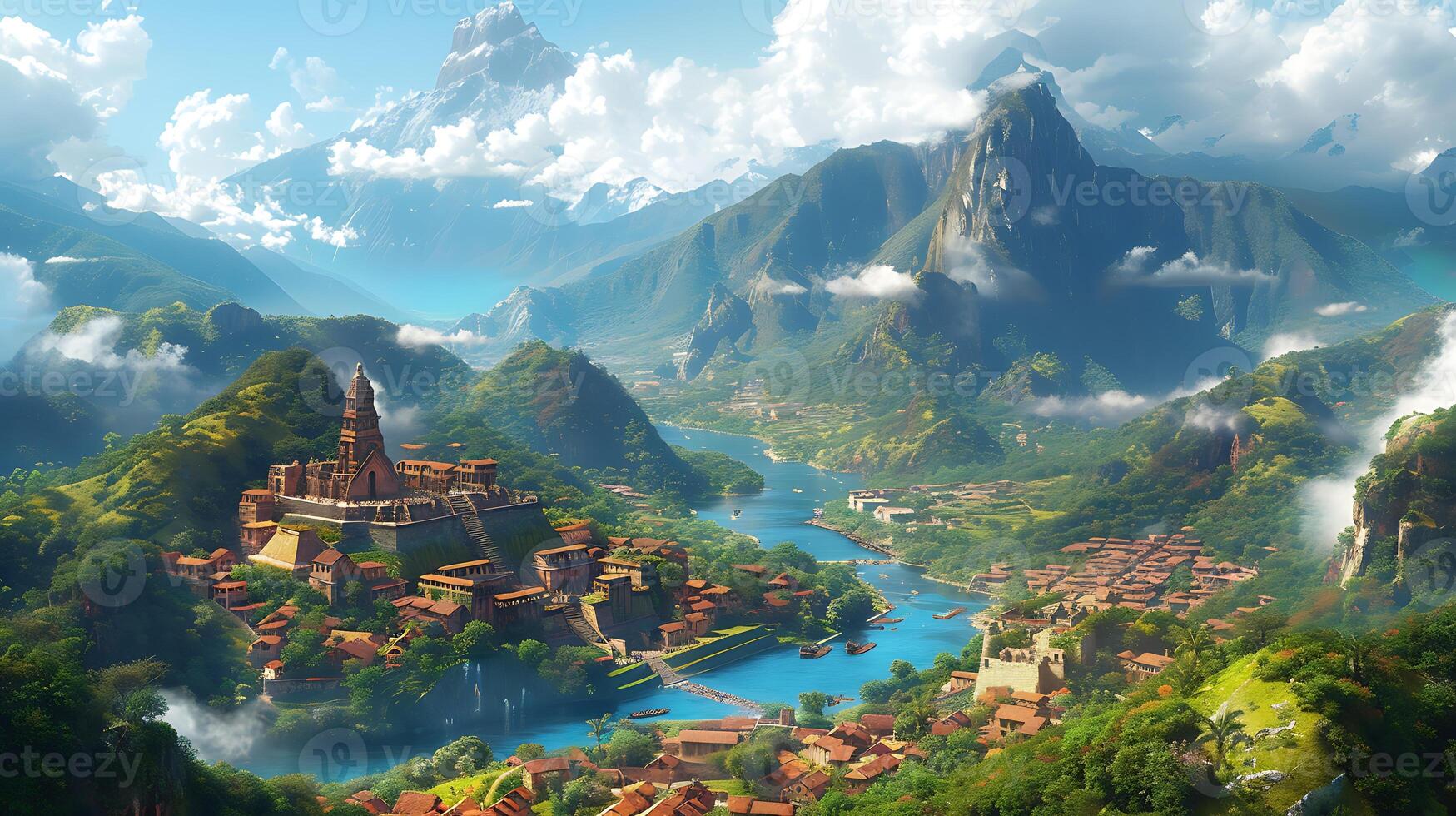 Realistic images depicting scenes Inca civilization if captured modernday cameras Show bustling marketplaces intricate stone architecture terraced landscapes and ceremonial rituals in vibrant detail photo