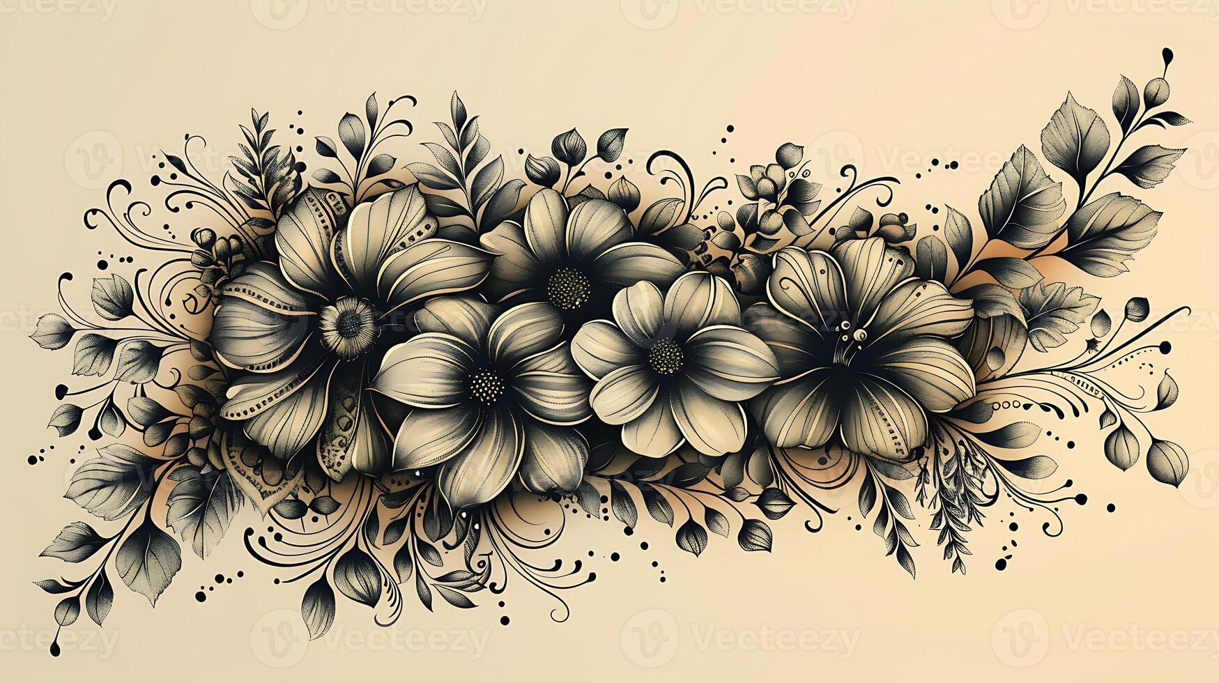 Mehendi design with a mix of floral and paisley patterns detailed for armlength coverage Ensure clarity and precision on a white background for easy printing and application photo