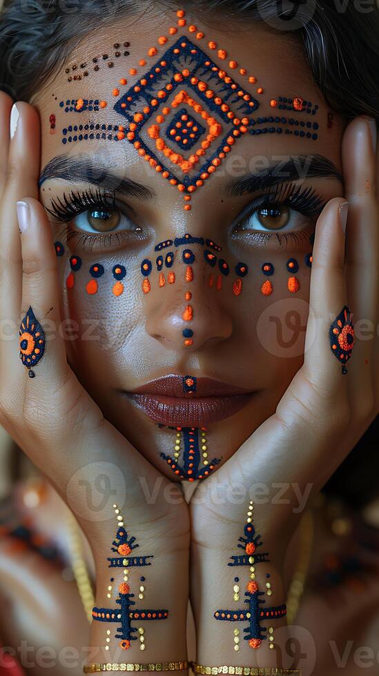 Detailed geometric patterns dot work for mehendi designs presented on white paper for easy application photo