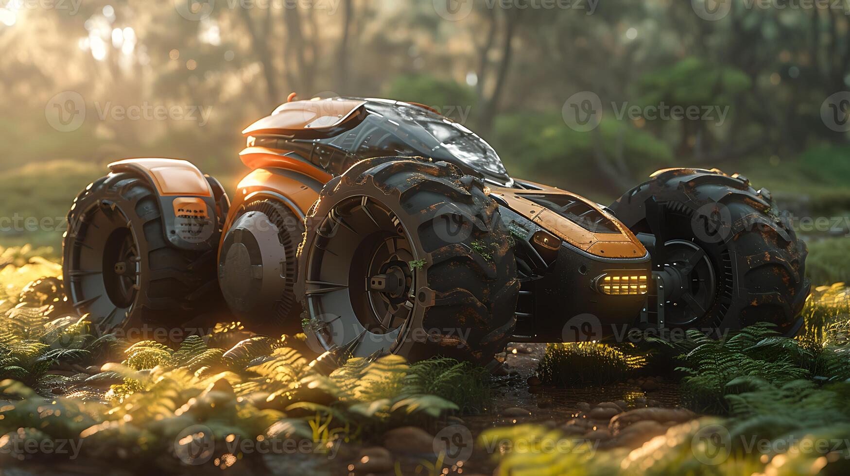 Tractor civilization thriving millennium ahead boasting autonomous farming capability powered fusion reactor equipped soil analysis sensor optimized planting design seamlessly integrates nature photo
