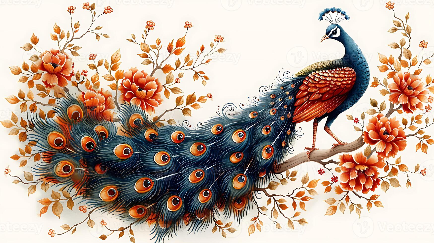 Produce mehendi design that blends peacock motifs with fine dot work perfect for shoulder application Ensure it's on a white background for easy print and application photo