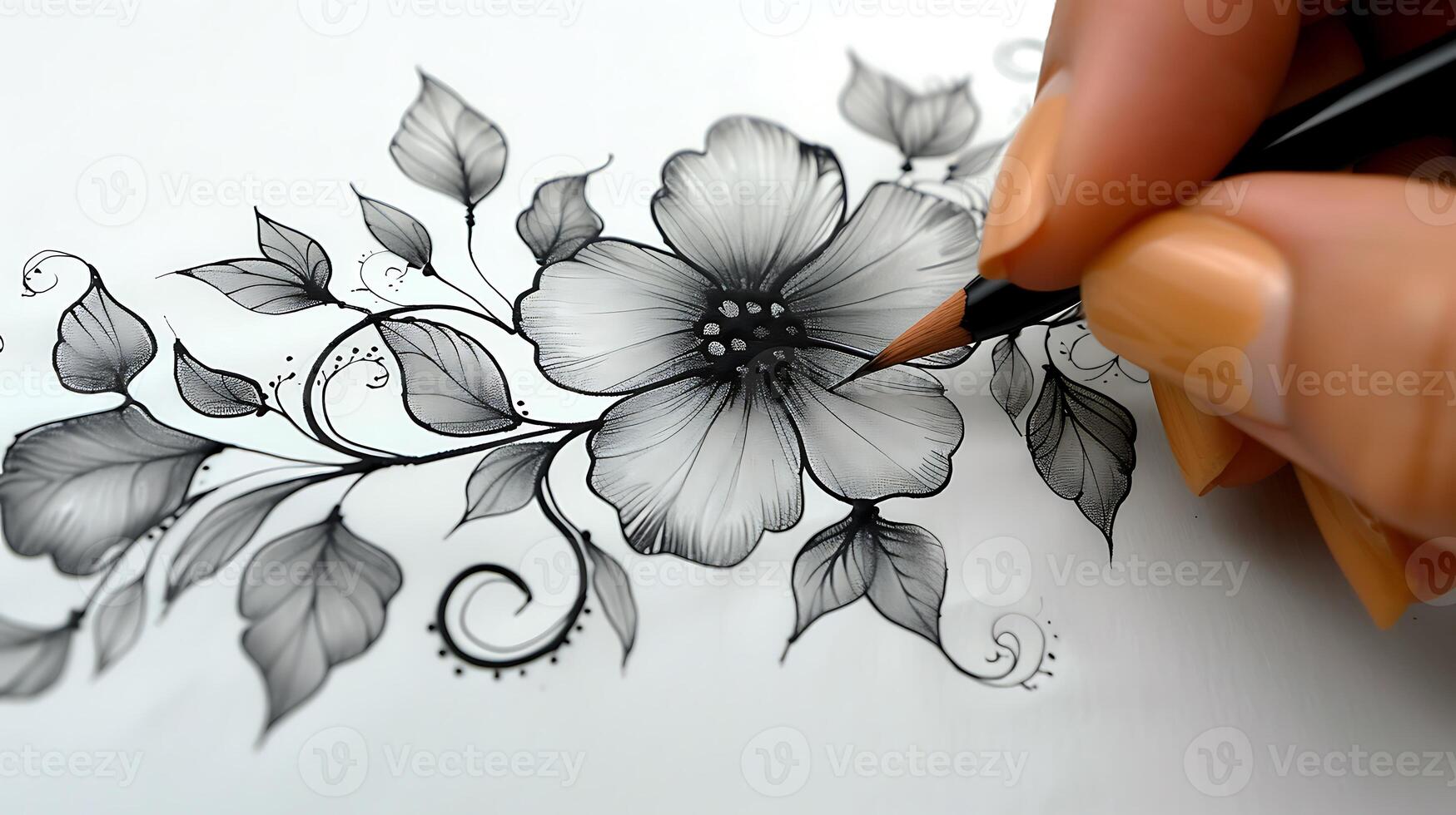 Produce mehendi design with vines on white paper for transparent printing photo