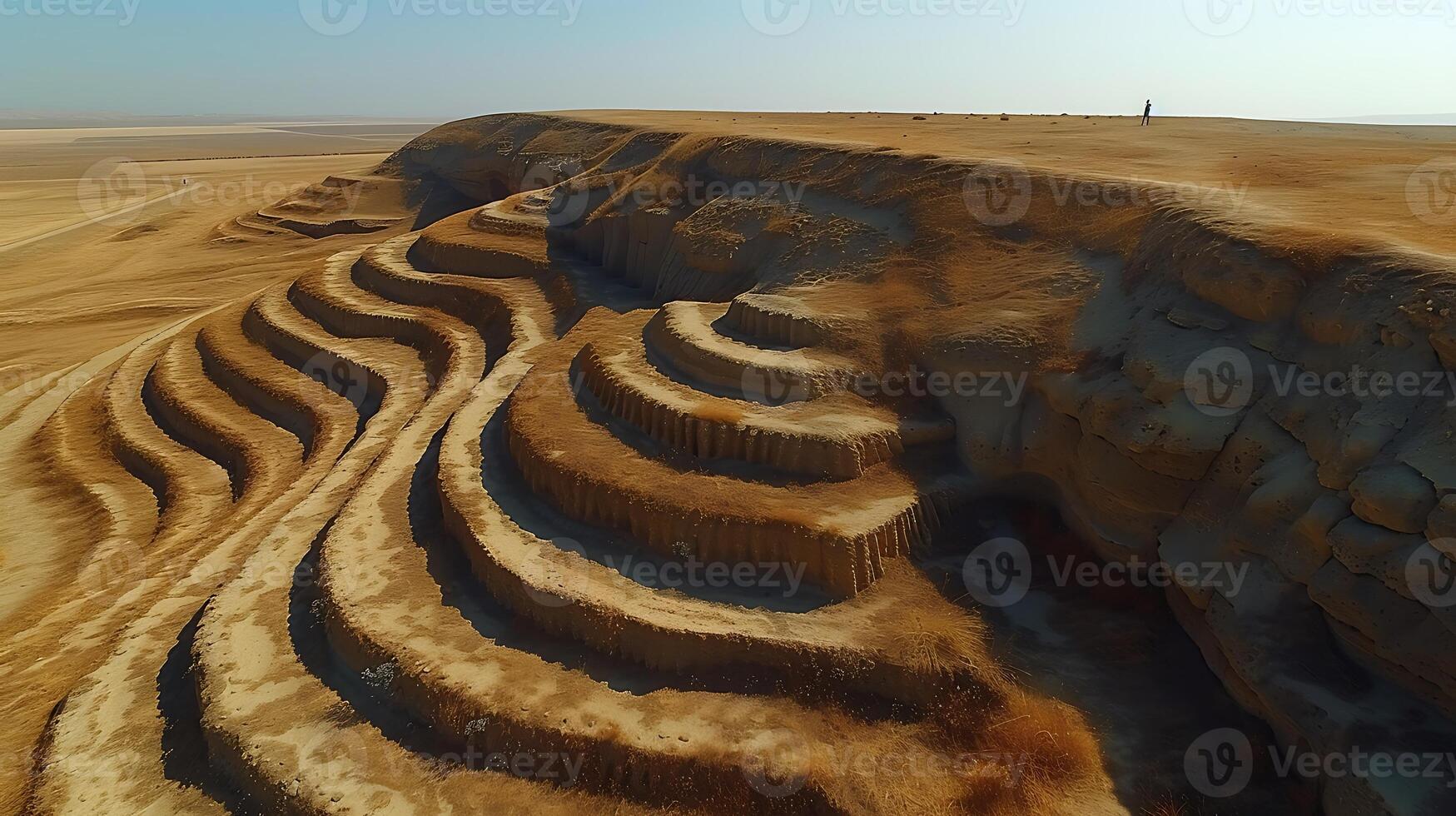 Produce aerial photograph of the Nazca Lines using drone technology allowing for a precise and detailed view of the ancient geoglyphs emphasizing their scale and intricacy photo