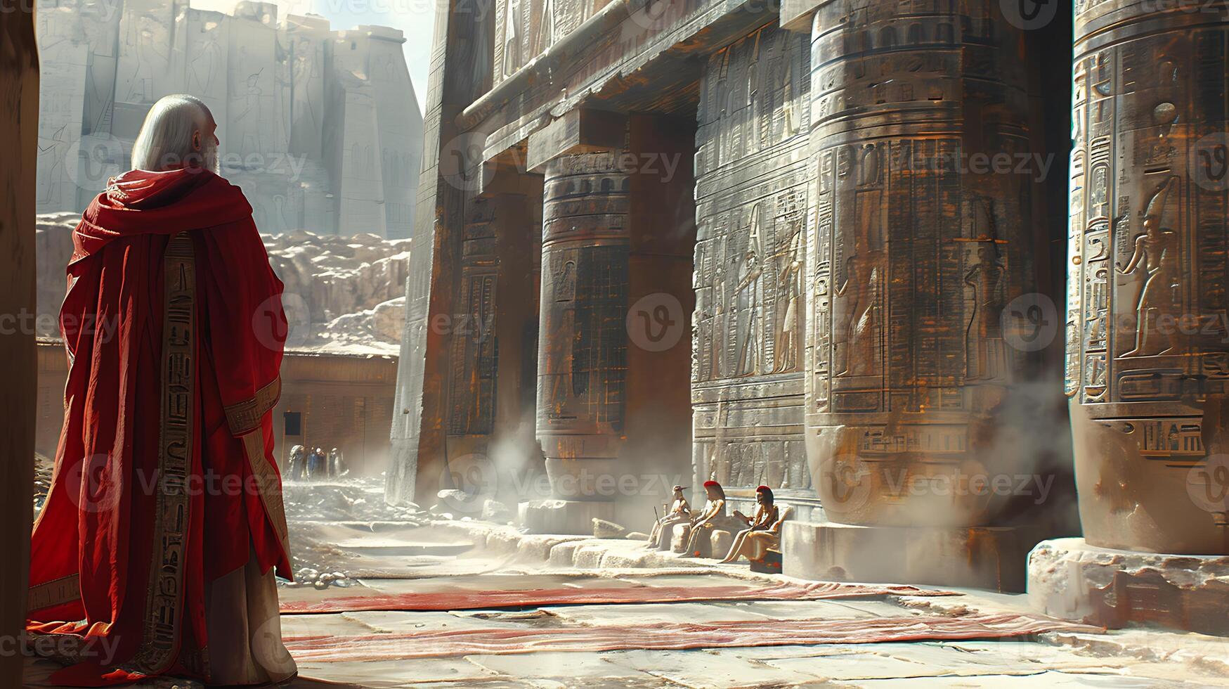 Seti I Generate authentic casual image capturing Seti I father of Ramesses II in a scene depicting him inspecting temple renovations or engaging in royal ceremonies photo