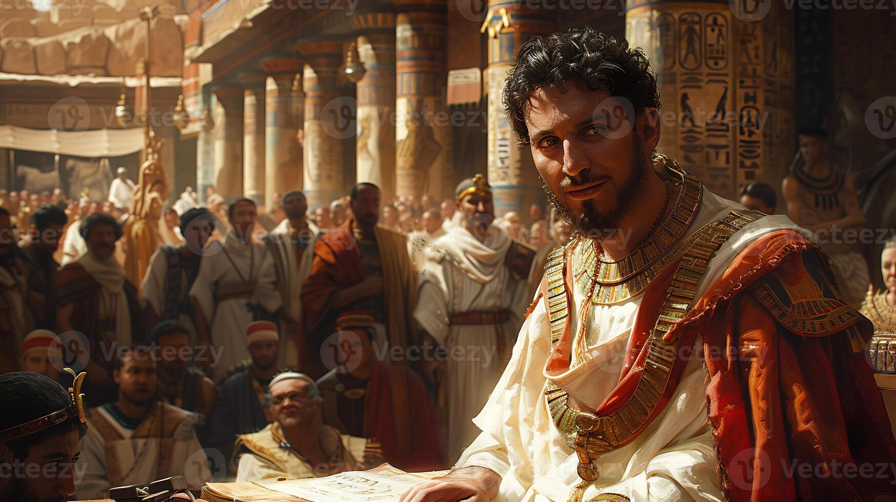 Seti II Generate lifelike casual image depicting Seti II son of Merneptah scene depicting his role ruler during 19th dynasty perhaps reviewing administrative document or conferring advisor royal court photo