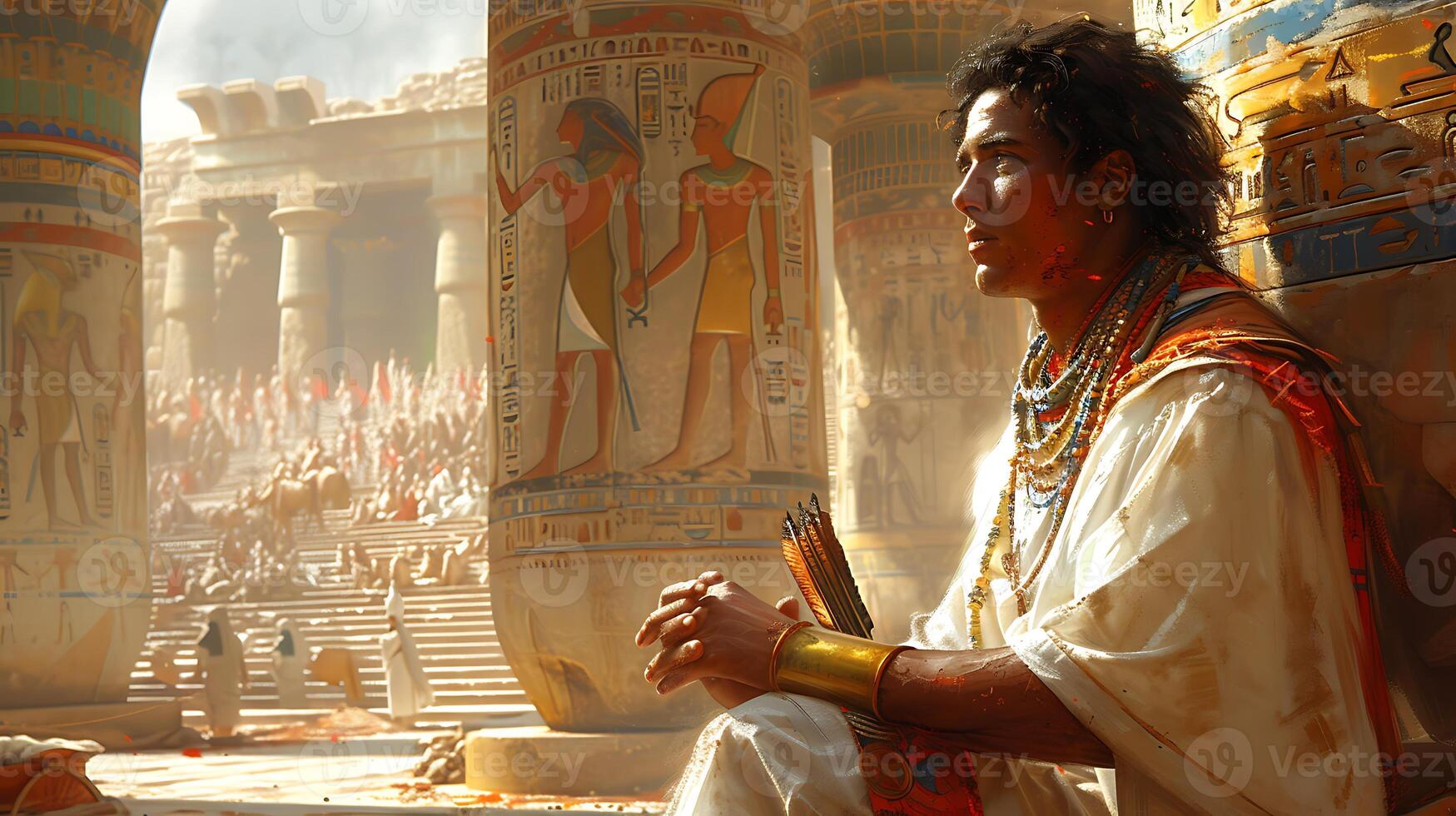 Tuthmosis IV Generate realistic casual image depicting Tuthmosis IV son of Amenhotep II scene capturing his reign during 18th dynasty perhaps engaging hunting expedition or enjoying leisure time royal photo