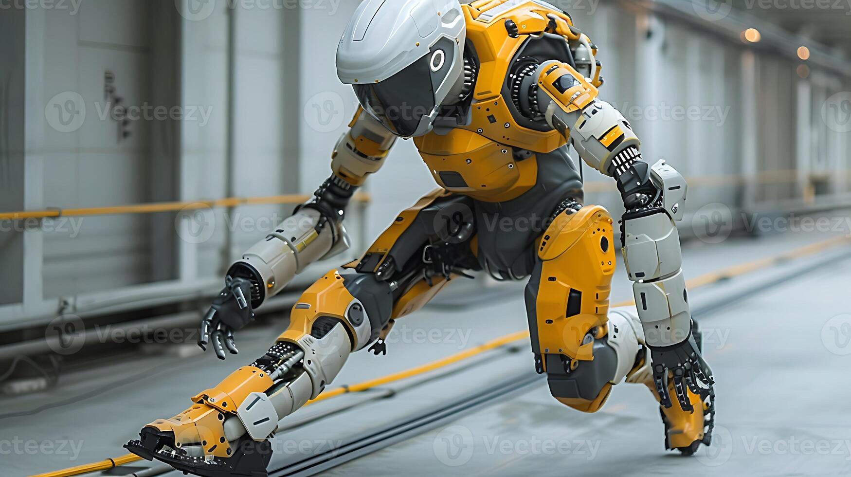 Exoskeleton suit enhancing human strength agility through advanced robotics neural control interface lightweight yet durable construction allows wearer effortlessly traverse diverse terrain while photo