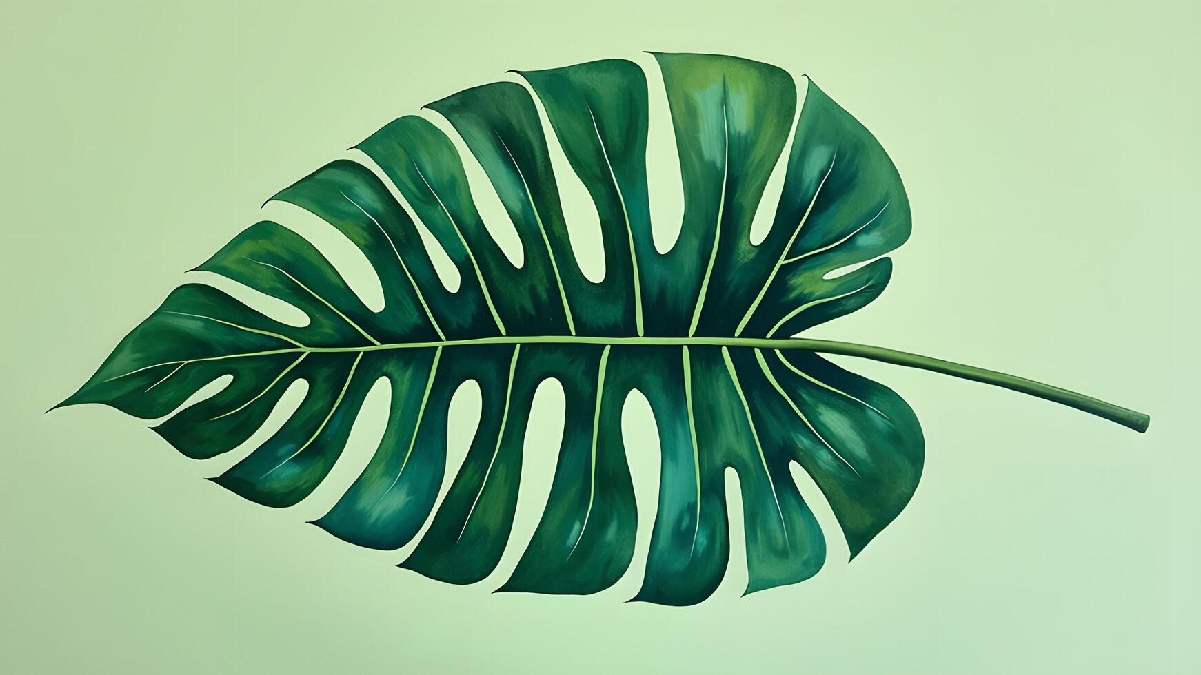 Vibrant Green Monstera Leaf Against Minimalist Background photo