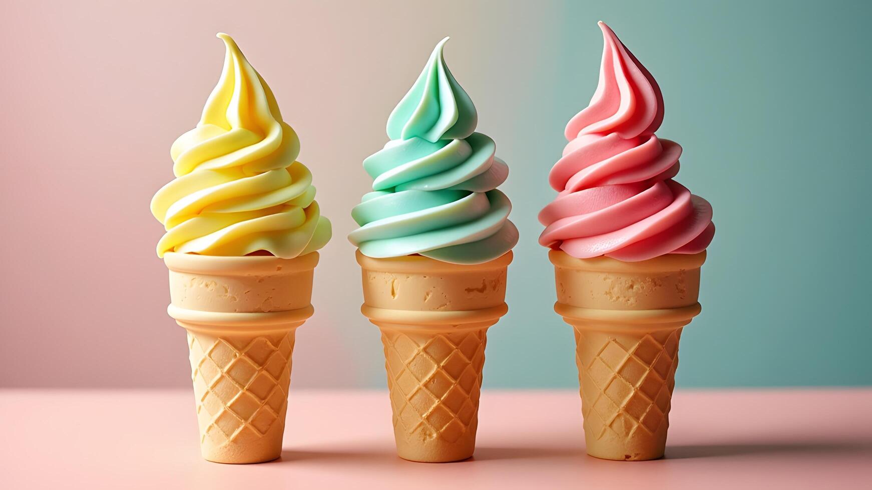 Colorful Ice Cream Cones on Pastel Background photo