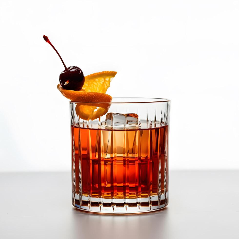Delightful Old Fashioned Cocktail with Orange Slice and Cherry photo
