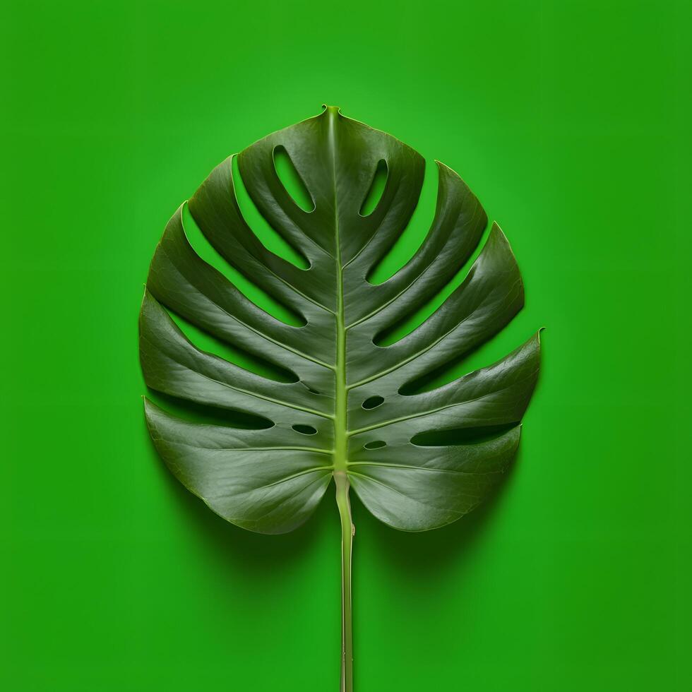 Vibrant Tropical Leaf on Neon Green Background photo