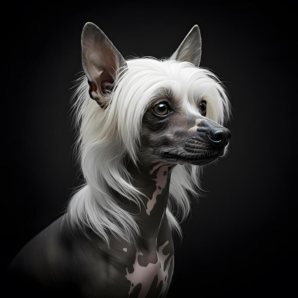 Majestic Chinese Crested Dog Portrait in Dramatic Lighting photo
