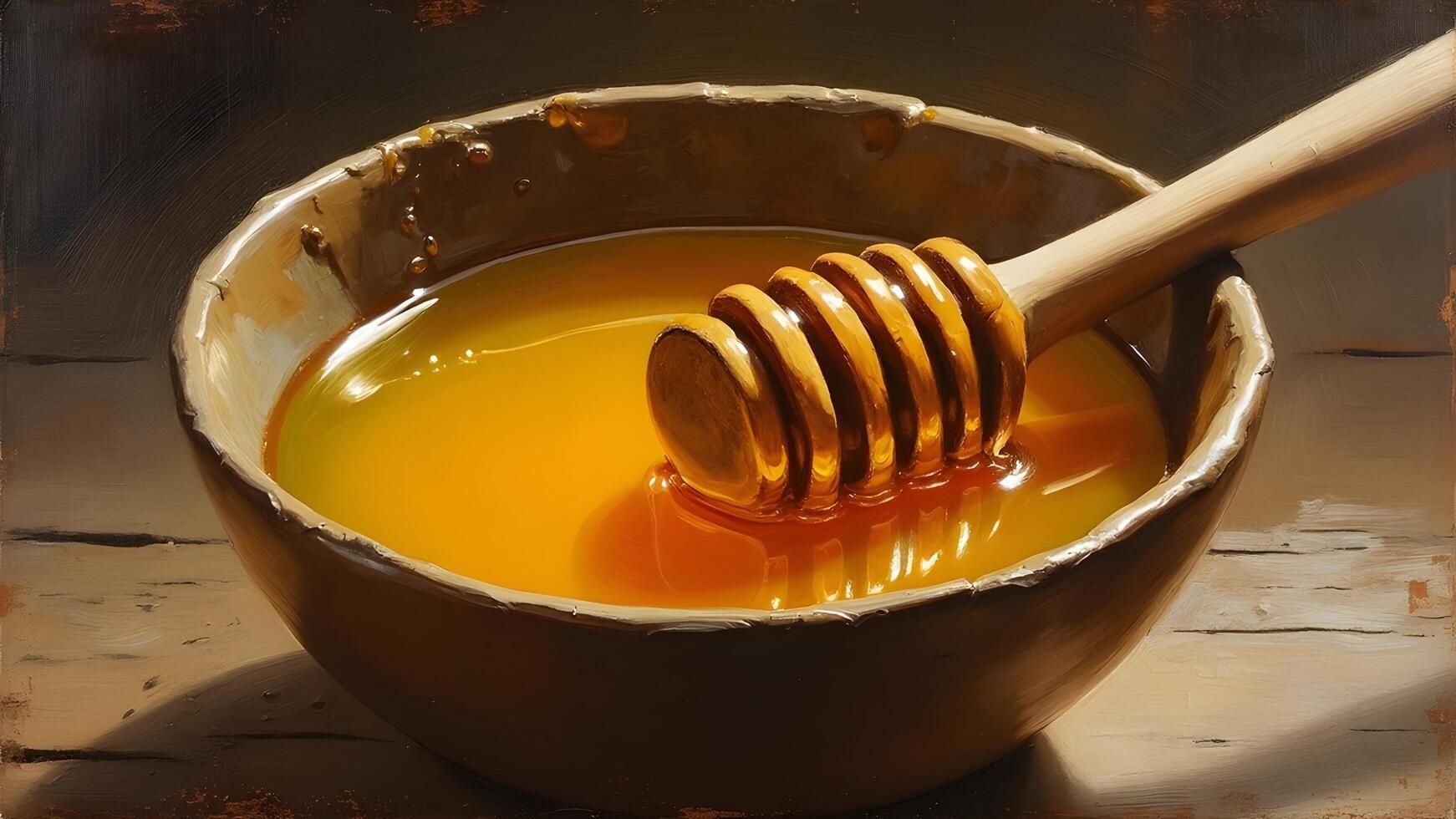 Drizzling Honey onto a Wooden Bowl photo