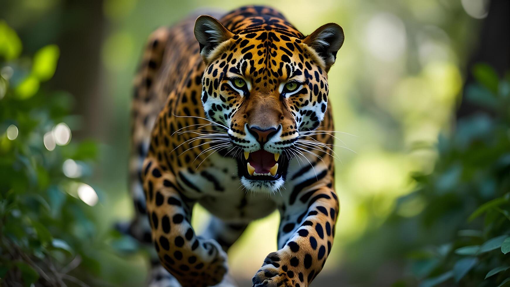 Powerful Predator Jaguar Stalking Prey in the Lush Rainforest photo