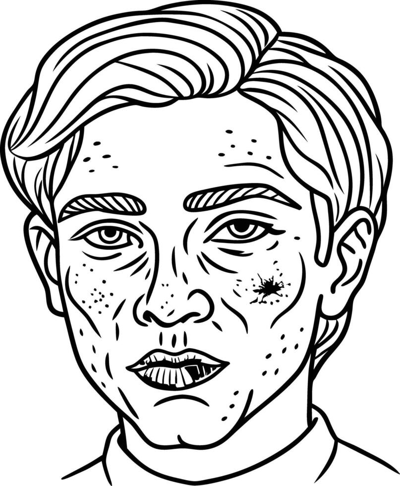 A man with a black eye coloring page vector