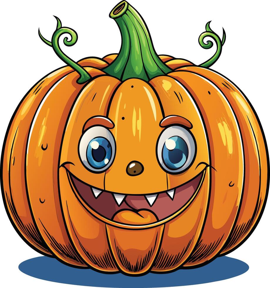 A cartoon pumpkin with teeth and eyes vector