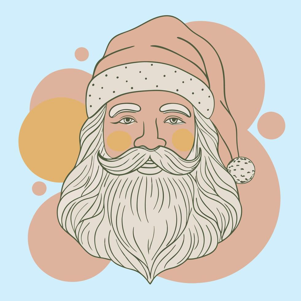 Santa claus face with beard and hat on a blue background vector