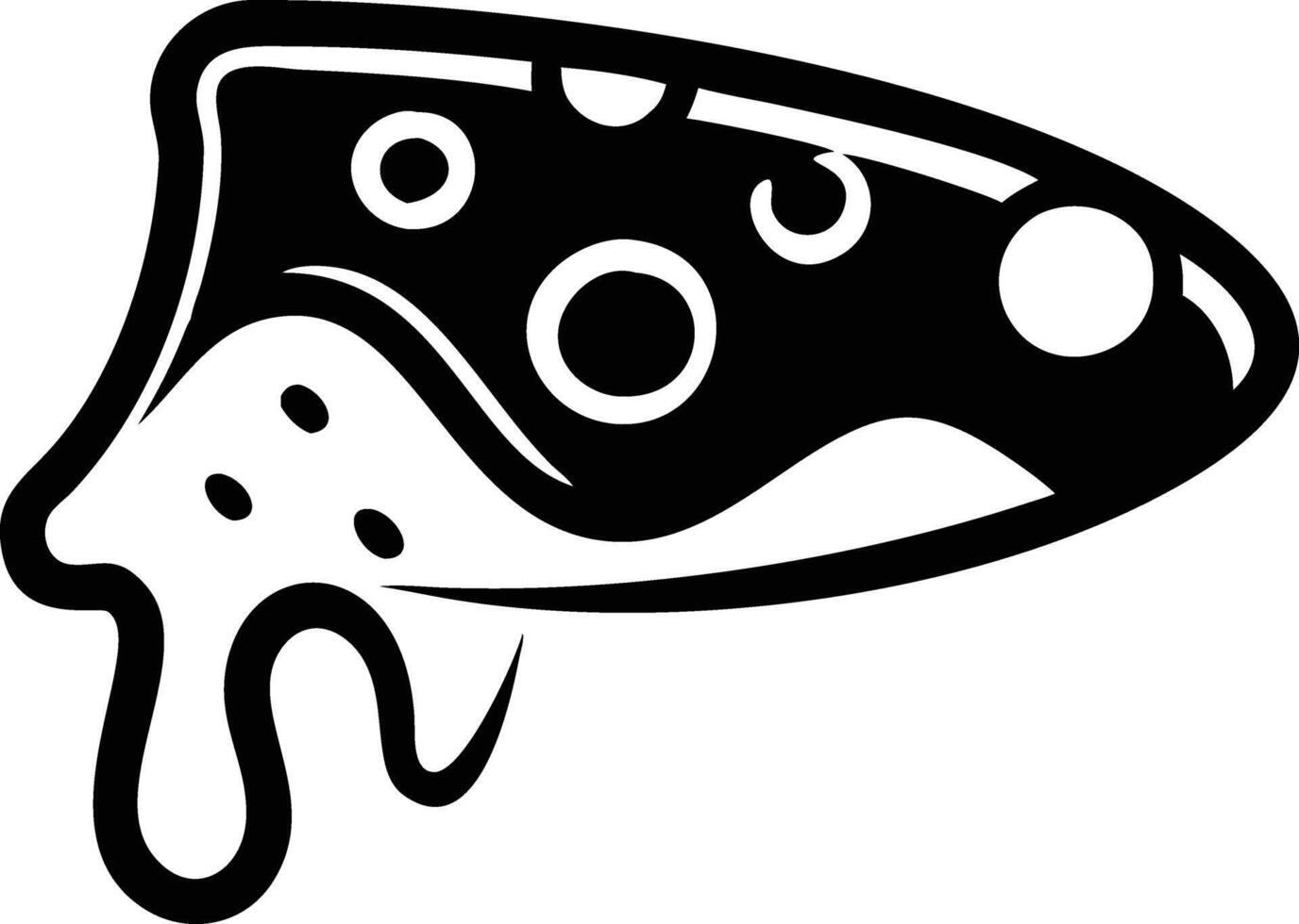 A black and white pizza slice with a dripping liquid vector