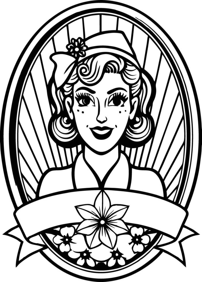A woman with flowers in her hair and a ribbon around her vector