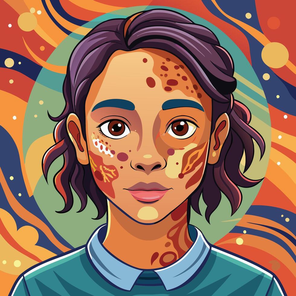 A girl with freckles on her face vector