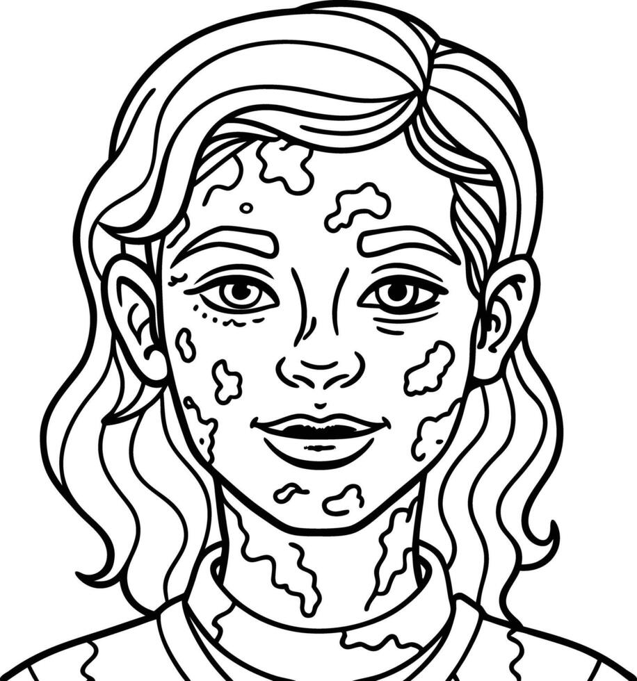 A girl with a face covered in dirt coloring page vector