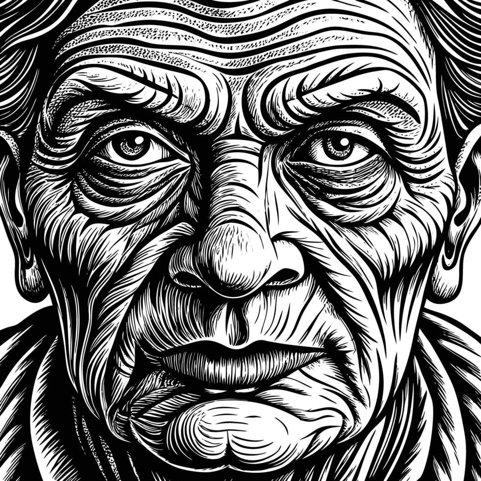 An old man with wrinkles on his face vector