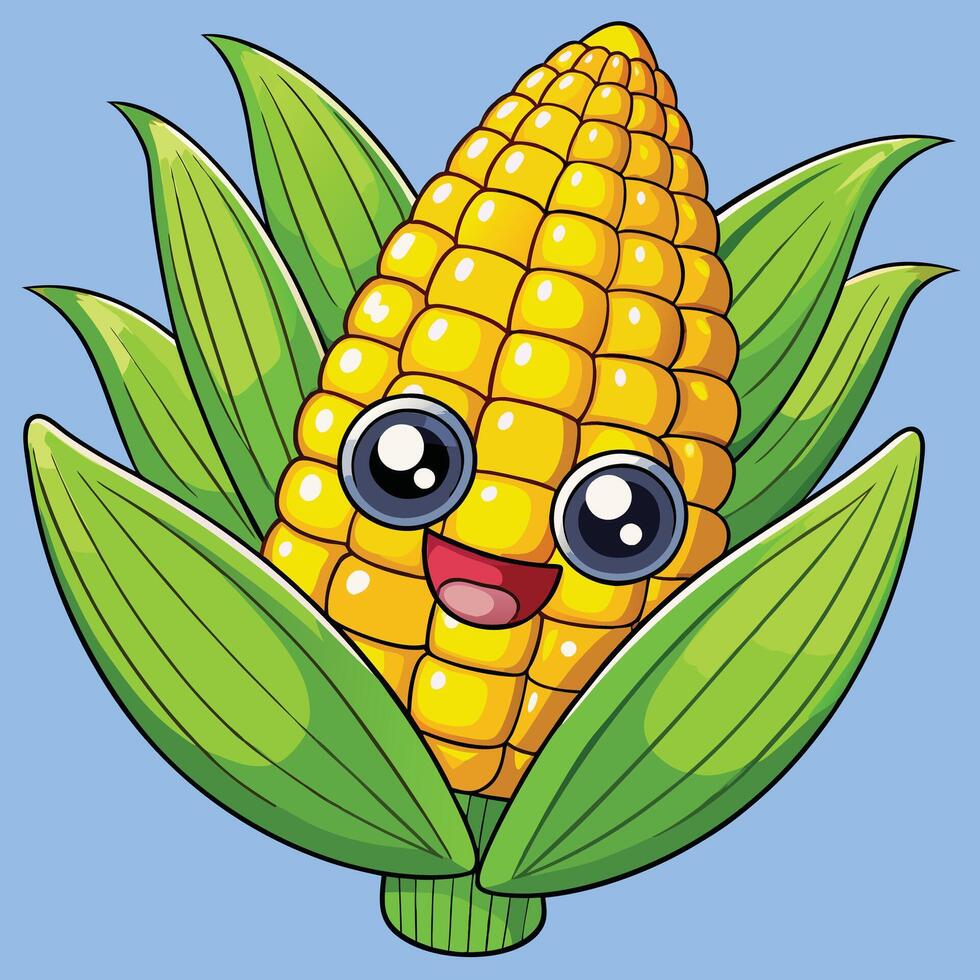 Corn with eyes and smiley face vector