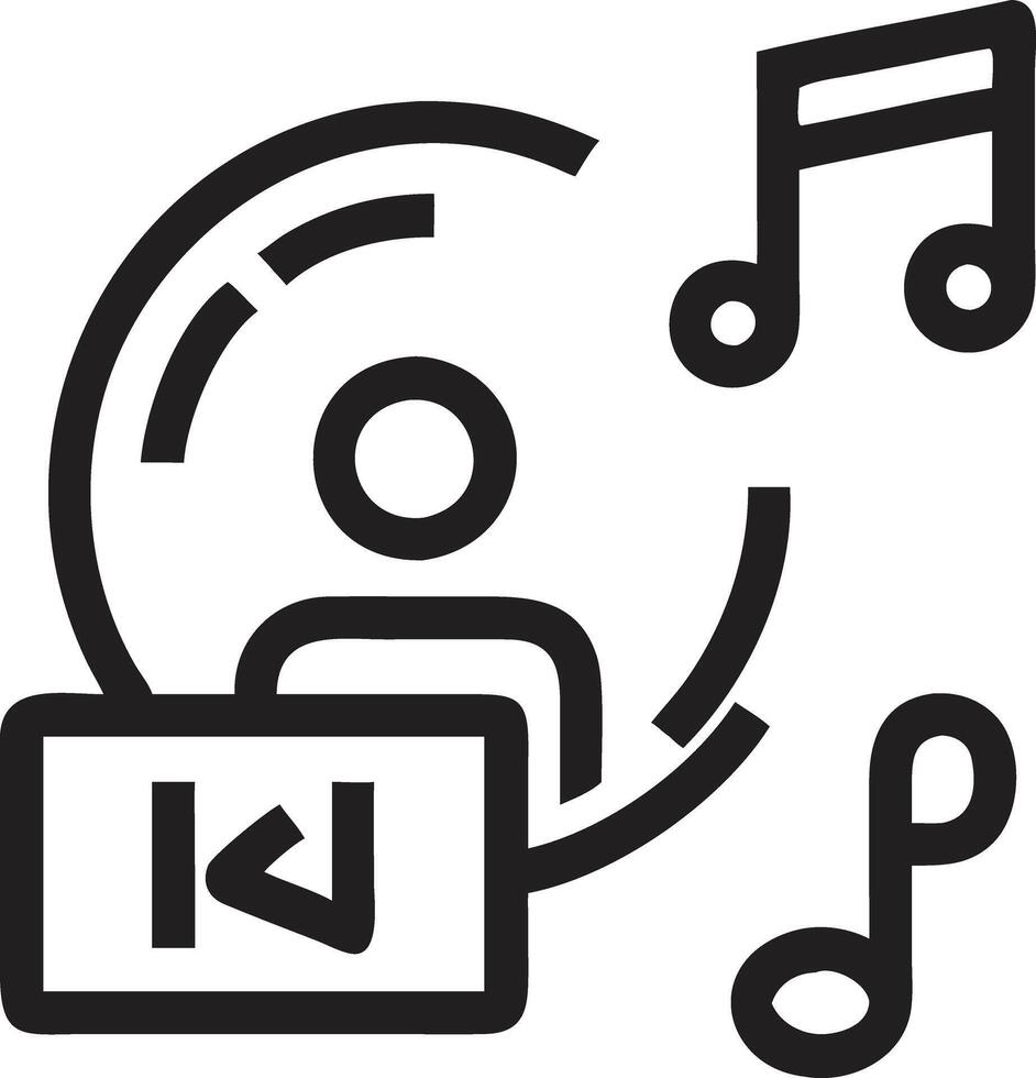 A black and white icon of a person with a music player vector