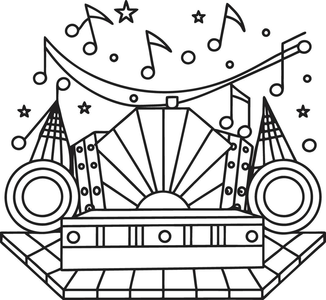 A coloring page with a musical instrument and a star vector